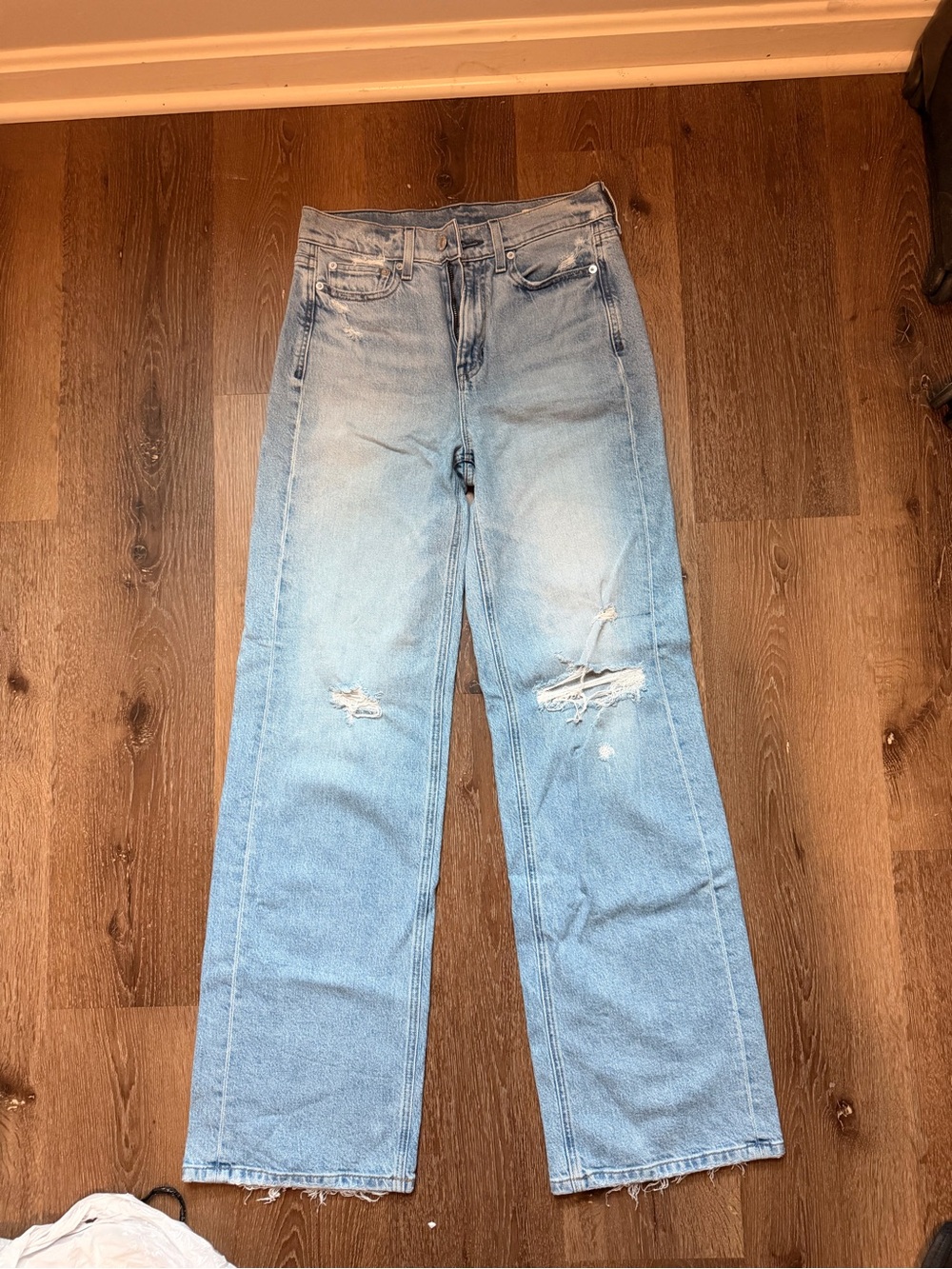 AYR Light Blue Distressed Wide-Leg Jeans